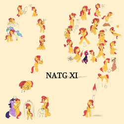 Size: 2000x2000 | Tagged: safe, artist:darksly, imported from derpibooru, princess celestia, sunset shimmer, tempest shadow, twilight sparkle, alicorn, bat pony, cow, pegasus, pony, unicorn, bat ponified, blushing, cowified, eyes closed, female, high res, kissing, lesbian, lola bunny, looney tunes, mare, newbie artist training grounds, ponified, race swap, shimmerbat, shipping, simple background, space jam, species swap, sunset shimmoo, sunsetsparkle, twilight sparkle (alicorn), yellow background