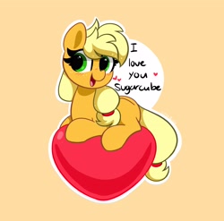 Size: 3712x3664 | Tagged: safe, artist:kittyrosie, imported from derpibooru, applejack, earth pony, pony, blushing, cute, freckles, high res, jackabetes, missing accessory, open mouth, solo, speech bubble