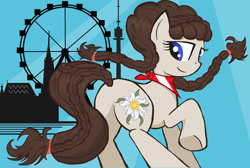 Size: 1280x859 | Tagged: safe, artist:sallycars, imported from derpibooru, oc, oc only, oc:connie bloom, pony, austria, butt, euro bronycon, ferris wheel, mascot, plot, solo