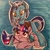 Size: 1024x1024 | Tagged: safe, artist:sophillia, imported from derpibooru, twilight sparkle, oc, oc:sight unseen, pony, unicorn, 2012, blank flank, blue background, blue fur, clothes, duo, feral, horn, marker drawing, signature, simple background, smiling, straight mane, traditional art, unicorn oc, unicorn twilight, yellow eyes