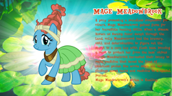 Size: 4617x2590 | Tagged: safe, artist:andoanimalia, imported from derpibooru, meadowbrook, earth pony, pony, bio, female, mare, show accurate, story included