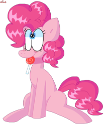 Size: 806x965 | Tagged: safe, artist:spritecranbirdie, imported from derpibooru, pinkie pie, earth pony, pony, candy, eating, female, food, lollipop, missing cutie mark, simple background, sitting, transparent background