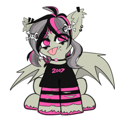 Size: 1500x1500 | Tagged: safe, artist:etoz, imported from derpibooru, oc, oc only, oc:gravel shine, bat pony, pony, :p, bat pony oc, bat wings, chibi, choker, clothes, collar, cute, ear piercing, earring, emo, fangs, jewelry, male, piercing, shirt, simple background, sketch, stallion, t-shirt, tongue out, transparent background, wings