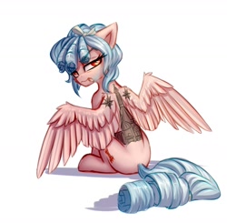 Size: 1280x1252 | Tagged: dead source, safe, artist:setharu, imported from derpibooru, cozy glow, pegasus, pony, cigarette, looking at you, looking back, looking back at you, older, older cozy glow, russia, smoking, solo, tattoo