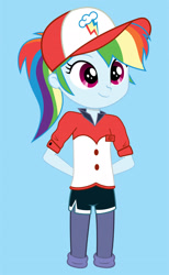 Size: 1600x2605 | Tagged: safe, artist:nightdrawing21, imported from derpibooru, rainbow dash, epic fails (equestria girls), eqg summertime shorts, equestria girls, clothes, cute, dashabetes, epic fail, fail, female, girly, hat, missing leg, preteen, smiling, solo, sports, uniform, vector, younger
