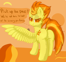 Size: 3008x2824 | Tagged: safe, artist:vinca, imported from derpibooru, spitfire, pegasus, pony, ass, butt, dock, female, firebutt, high res, looking at you, looking back, looking back at you, mare, plot, smiling, smiling at you, solo, spread wings, wings