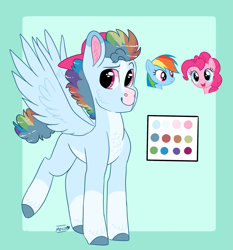 Size: 1907x2048 | Tagged: safe, artist:moccabliss, imported from derpibooru, pinkie pie, rainbow dash, oc, pegasus, pony, magical lesbian spawn, male, offspring, parent:pinkie pie, parent:rainbow dash, parents:pinkiedash, stallion
