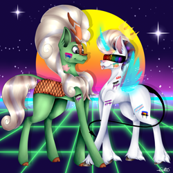 Size: 1920x1920 | Tagged: safe, artist:chazmazda, imported from derpibooru, oc, oc only, alicorn, earth pony, hybrid, kirin, pegasus, pony, unicorn, asexual, bisexual, bisexual pride flag, demisexual, devil, duo, error, full body, fullbody, glitch, greyasexual, hair, highlight, highlights, league of legends, pansexual, photo, polyamory, pride, pride flag, pride2021, shade, shading, shine, solo, sona, tail