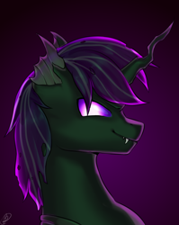 Size: 1260x1581 | Tagged: safe, artist:tigra0118, imported from derpibooru, oc, oc only, changeling, pony, bust, changeling oc, digital art, looking at you, my little pony, portrait, purple changeling, solo