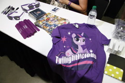 Size: 2048x1365 | Tagged: safe, imported from derpibooru, twilight sparkle, unicorn, bronycon, bronycon 2012, clothes, duckface, irl, markers, photo, shirt, sunglasses, t-shirt, traditional art, twilightlicious, unicorn twilight, water bottle