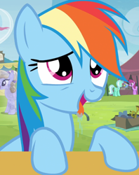 Size: 558x703 | Tagged: safe, screencap, rainbow dash, pegasus, pony, trade ya, drool, female, mare, open mouth, tongue out