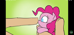 Size: 1520x720 | Tagged: safe, artist:doublewbrothers, imported from ponybooru, pinkie pie, earth pony, human, pony, boop, female, holding a pony, my tiny pony, noseboop, solo