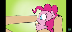 Size: 1520x689 | Tagged: safe, artist:doublewbrothers, imported from ponybooru, pinkie pie, earth pony, human, pony, boop, female, holding a pony, my tiny pony, noseboop, solo