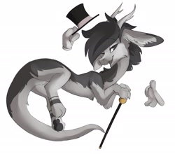 Size: 2549x2243 | Tagged: safe, artist:beardie, imported from derpibooru, oc, oc only, oc:chicanery, draconequus, hand, hat, high res, magic, magic hands, male, monochrome, oc needed, top hat