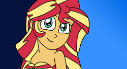 Size: 3500x1920 | Tagged: safe, artist:jadeharmony, artist:jadethepegasus, imported from derpibooru, sunset shimmer, mermaid, fanfic:sunset shimmer discovers her feet, equestria girls, crossover, cute, fanfic, fanfic art, female, mermaidized, shimmerbetes, smiley face, smiling, solo, solo female, species swap, the little mermaid