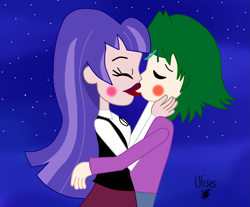 Size: 2307x1907 | Tagged: safe, artist:ulisesramirez132, imported from derpibooru, spike, human, caress, crossover, crossover shipping, dc superhero girls, hug, human spike, humanized, kiss on the lips, kissing, love, night, shipping, spikelove, zatanna, zatannaxspike, zataspike, zee zatara