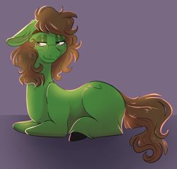 Size: 1044x1000 | Tagged: safe, artist:unfinishedheckery, imported from derpibooru, oc, oc only, earth pony, pony, bedroom eyes, digital art, floppy ears, hooves, looking away, lying down, simple background, tail