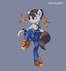 Size: 2959x3159 | Tagged: dead source, safe, artist:vinilyart, imported from derpibooru, octavia melody, earth pony, pony, semi-anthro, alternate hairstyle, bipedal, chun li, clothes, cosplay, costume, high res, solo, standing, standing on one leg, street fighter