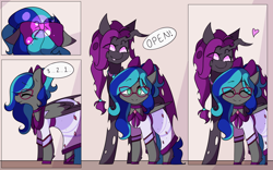 Size: 8000x5000 | Tagged: safe, artist:hellscrossing, imported from derpibooru, oc, oc:coco (changeling), oc:summer breeze (pegasus), changeling, pegasus, clothes, pegasus oc, purple changeling, wings