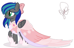 Size: 4032x2616 | Tagged: artist needed, safe, artist:tangledheadphones, imported from derpibooru, oc, oc only, oc:summer breeze (pegasus), pegasus, pony, bow, clothes, commission, dress, gala dress, hair bow, simple background, solo, transparent background, ych result