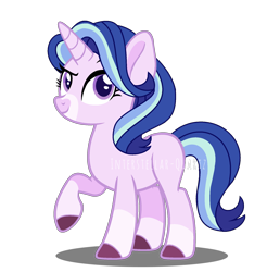 Size: 1832x1864 | Tagged: safe, artist:interstellar-quartz, imported from derpibooru, starlight glimmer, pony, unicorn, alternate design, dreamworks face, female, looking at you, mare, raised eyebrow, raised hoof, shadow, simple background, smiling, smiling at you, smirk, solo, transparent background