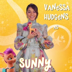 Size: 720x716 | Tagged: safe, imported from derpibooru, sunny starscout, earth pony, human, pony, female, g5, irl, irl human, mare, photo, toy, vanessa hudgens, voice actor