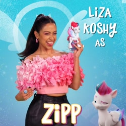 Size: 720x716 | Tagged: safe, imported from derpibooru, zipp storm, human, pegasus, pony, female, g5, irl, irl human, liza koshy, mare, photo, toy, voice actor