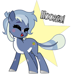 Size: 1236x1308 | Tagged: safe, artist:gogo-gadget, imported from derpibooru, oc, oc only, oc:puddle jumper, earth pony, frog, frog pony, hybrid, pony, :d, blush sticker, blushing, cheering, cute, eyes closed, female, gold star, hooray, mare, ocbetes, open mouth, simple background, smiling, solo, transparent background