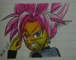 Size: 1080x848 | Tagged: safe, artist:karadeg, imported from derpibooru, oc, oc only, oc:karadeg, equestria girls, crossover, dragon ball, dragon ball super, lined paper, solo, super saiyan rosé, traditional art