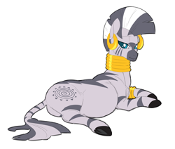 Size: 2353x1992 | Tagged: safe, artist:snspony, imported from derpibooru, zecora, pony, zebra, belly, bracelet, ear piercing, earring, female, jewelry, lidded eyes, looking at you, lying down, mare, neck rings, on side, piercing, pregnant, quadrupedal, simple background, solo, underhoof, white background
