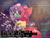 Size: 1600x1200 | Tagged: safe, artist:provolonepone, imported from derpibooru, apple bloom, sweetie belle, earth pony, pony, robot, robot pony, unicorn, 80s, apple bloom's bow, bow, destabilize, duo, enemy undefined (destabilize pt. 3), female, glowing eyes, gun, hair bow, hug, l st- n-d ta, mare, retro, shotgun, spas-12, sweetie bot, weapon