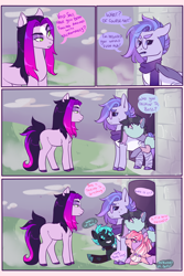 Size: 900x1350 | Tagged: safe, artist:lavvythejackalope, imported from derpibooru, oc, oc only, earth pony, pony, clothes, comic, dialogue, earth pony oc, glasses, male, outdoors, scarf, stallion