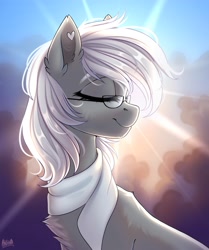 Size: 2920x3500 | Tagged: safe, artist:hakaina, imported from derpibooru, oc, oc only, oc:chelley, pony, clothes, eyes closed, female, glasses, high res, mare, scarf, signature, solo, turned head