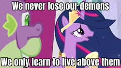 Size: 1920x1080 | Tagged: safe, edit, edited screencap, imported from derpibooru, screencap, spike, twilight sparkle, alicorn, the last problem, caption, doctor strange, gigachad spike, image macro, movie quote, older, older spike, older twilight, princess twilight 2.0, text, twilight sparkle (alicorn)