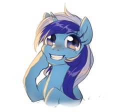 Size: 1145x1028 | Tagged: safe, artist:ghoasthead, imported from derpibooru, minuette, pony, unicorn, blushing, bust, cute, female, mare, minubetes, simple background, smiling, solo, white background