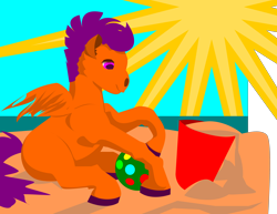 Size: 4400x3400 | Tagged: safe, artist:chiknmaekr, imported from derpibooru, scootaloo, beach, sand, wip