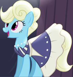 Size: 676x709 | Tagged: safe, imported from derpibooru, screencap, eclair créme, jangles, earth pony, pony, for whom the sweetie belle toils, season 4, background pony, clothes, cropped, dress, female, mare