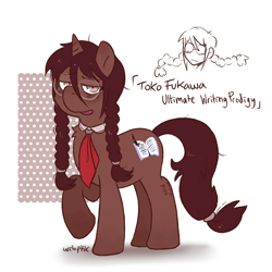 Size: 2000x2000 | Tagged: safe, artist:wiloptik, imported from derpibooru, pony, unicorn, braid, danganronpa, female, glasses, high res, mare, ponified, solo, toko fukawa