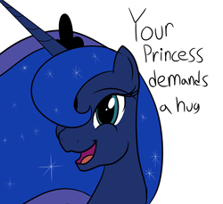 Size: 3385x3097 | Tagged: safe, princess luna, alicorn, pony, happy, hug, hugs needed, hugs?, open mouth, simple background, white background