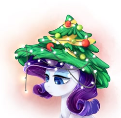 Size: 1024x990 | Tagged: dead source, safe, artist:jumblehorse, imported from twibooru, rarity, hearth's warming eve (episode), christmas, christmas tree, hat, holiday, image, needs more jpeg, tree