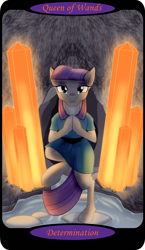 Size: 1500x2591 | Tagged: safe, artist:sixes&sevens, imported from derpibooru, part of a set, maud pie, earth pony, pony, bipedal, cave, crystal, female, mare, minor arcana, queen of wands, solo, standing, standing on one leg, tarot card, water