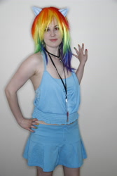 Size: 3456x5184 | Tagged: safe, artist:rina-chan, imported from derpibooru, rainbow dash, human, bronycon, bronycon 2012, clothes, cosplay, costume, hand on hip, irl, irl human, kira buckland, nail polish, photo, sleeveless