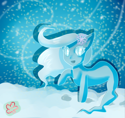 Size: 1140x1080 | Tagged: safe, artist:pinkcloverprincess, imported from derpibooru, oc, oc only, oc:eira, pony, windigo, looking at you, raised hoof, smiling, snow, solo, windigo oc