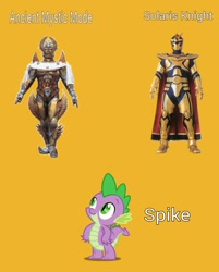 Size: 1173x1458 | Tagged: safe, imported from derpibooru, spike, dragon, ancient mystic mode, magiranger, magishine, mahou sentai magiranger, male, mystic force, orange background, photo, power rangers, power rangers mystic force, simple background, solaris knight, solo, sungel, super sentai