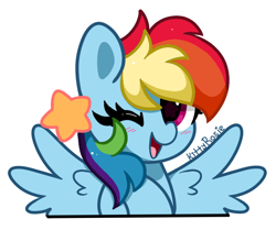 Size: 822x688 | Tagged: safe, artist:kittyrosie, imported from derpibooru, rainbow dash, pegasus, pony, blushing, cute, dashabetes, looking at you, one eye closed, open mouth, solo, wink, winking at you