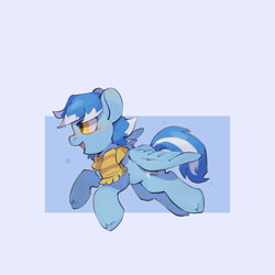 Size: 2048x2048 | Tagged: safe, artist:🔺max🔺, imported from derpibooru, oc, oc only, oc:seaice, pegasus, pony, clothes, cute, high res, pegasus oc, running, scarf, simple background, smiling, solo, white background, wings