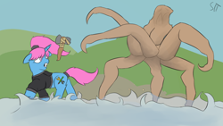 Size: 1192x670 | Tagged: safe, artist:schumette14, imported from derpibooru, oc, oc:serena, unicorn, body horror, crossover, eldritch abomination, game, lovecraft, monster, the forest