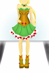 Size: 1440x2160 | Tagged: safe, artist:sarastudly, imported from derpibooru, applejack, human, boots, clothes, dress, female, humanized, shoes, simple background, solo, white background