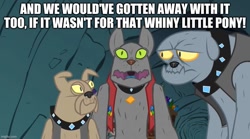 Size: 897x499 | Tagged: safe, edit, edited screencap, imported from derpibooru, screencap, fido, rover, spot, diamond dog, a dog and pony show, caption, image macro, scooby doo, text