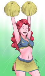 Size: 600x1000 | Tagged: safe, artist:nlhetfield, imported from derpibooru, pinkie pie, human, equestria girls, armpits, cheering, cheerleader, cheerleader outfit, cheerleading, clothes, humanized, miniskirt, open mouth, pom pom, simple background, skirt, smiling, solo, stupid sexy pinkie